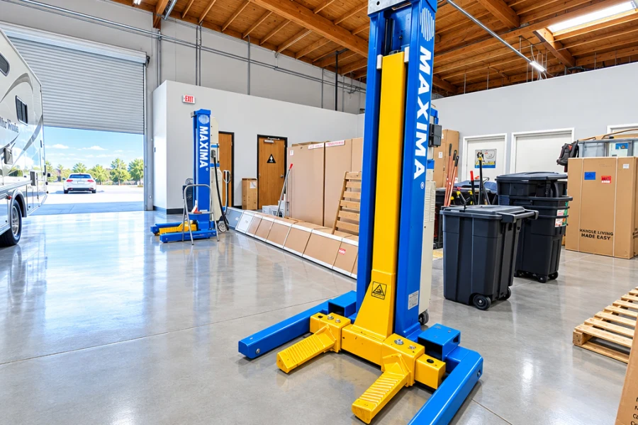 Heavy-duty mobile column lift used for motorhome chassis service