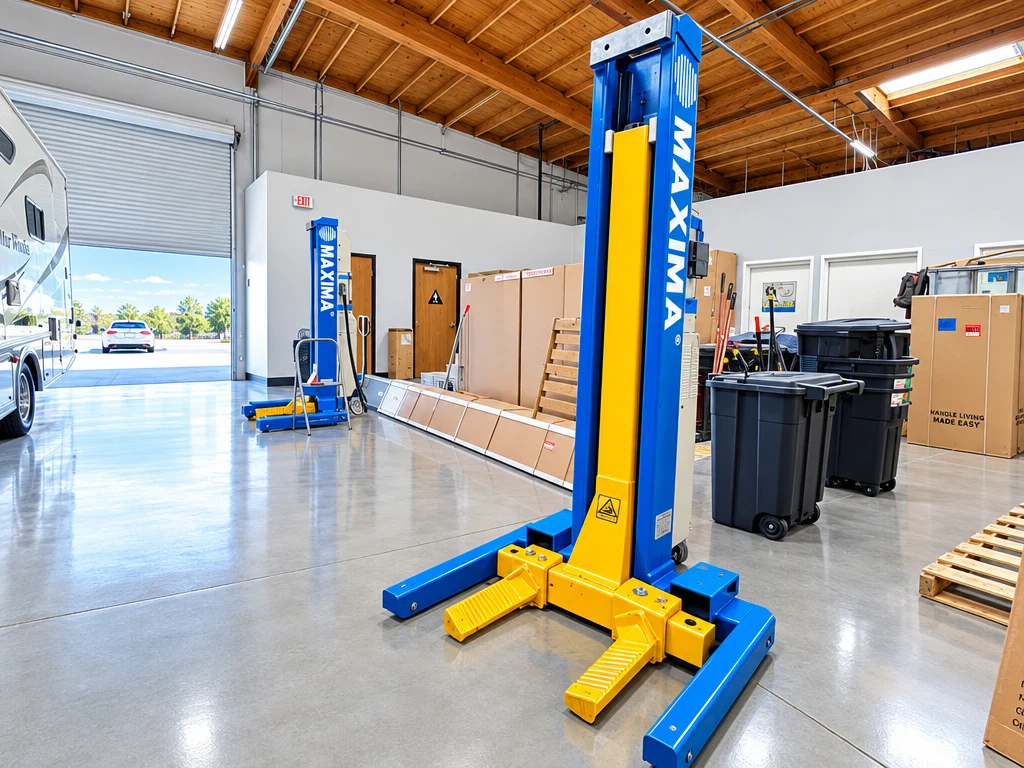 Heavy-duty mobile column lift used for motorhome chassis service