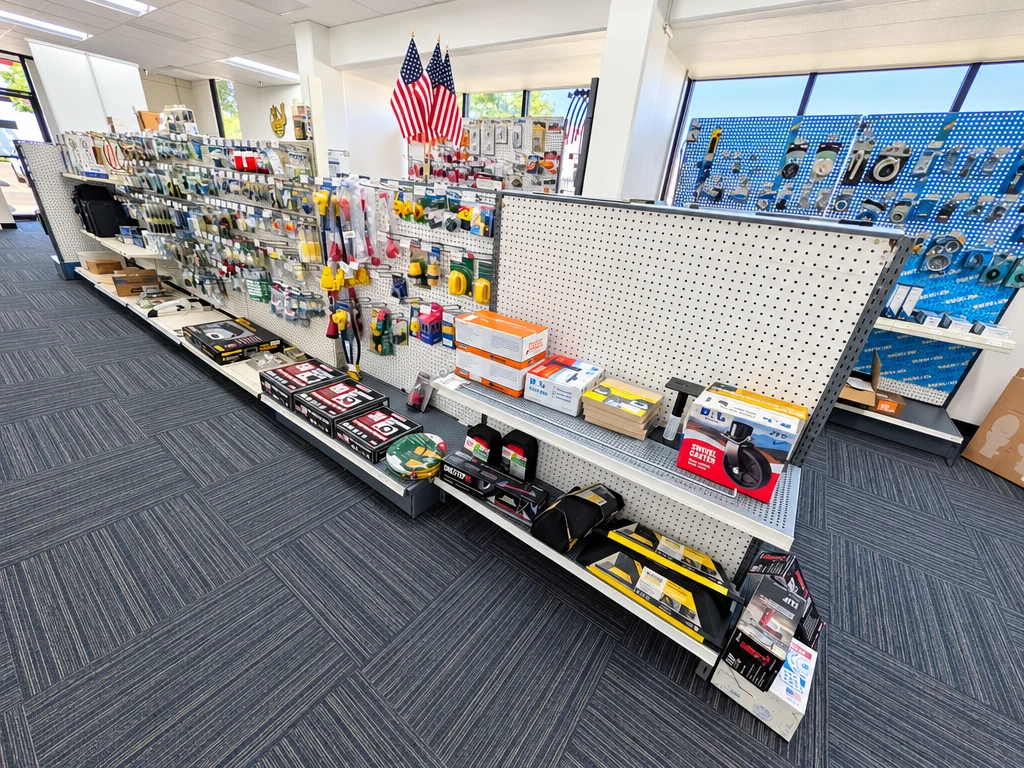 Aisles of RV parts and accessories in the El Toro RV Service parts store in Orange
