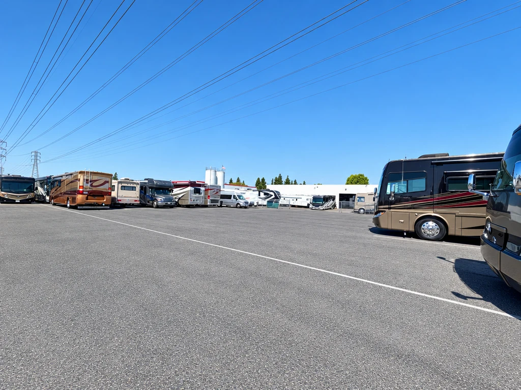 Lot of motorhomes and RVs outside El Toro RV Service in Orange County